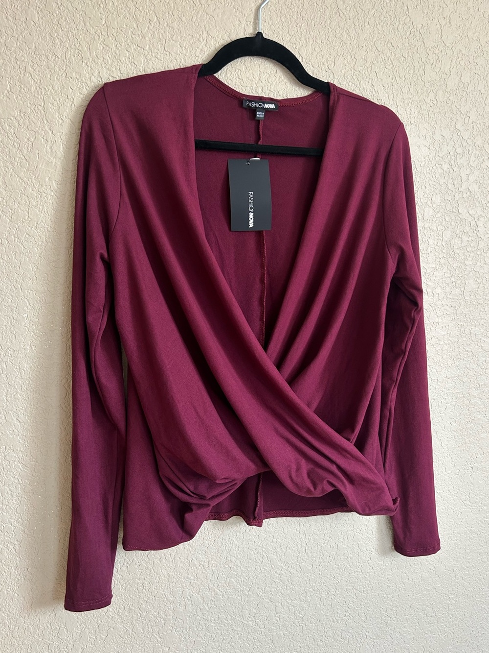 New Burgundy Deep V Long Sleeve Top Women’s L